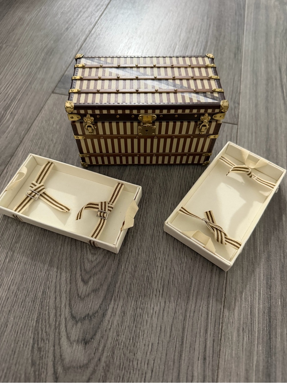 Louis Vuitton Brown and Cream Mini Trunk Jewelry Box